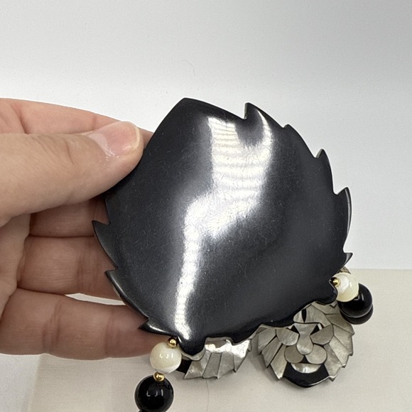 Vintage Lee Sands Lion necklace Abalone MOP inlay tiger onyx beads & Box - Picture 9 of 11